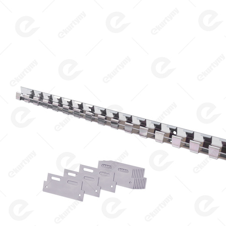 Zestaw wieszak 1230 mm x 1 szt. + płytki 100 mm x 15 szt. nierdzewna INOX (1.4016 / AISI 430) do kurtyn paskowych zakładka 18 mm