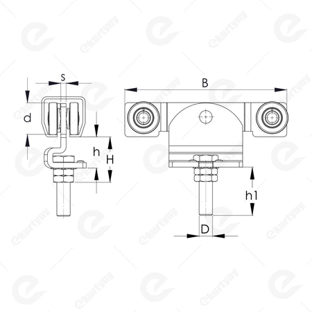 Wózek 4-kołowy do szyny 40x35 mm typ 23.R91 ocynk NIKO